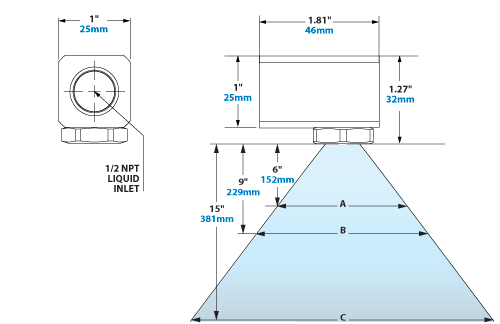 Spray Dimensions – 1/2 NPT OmniStream Cone Liquid Atomizing Nozzle