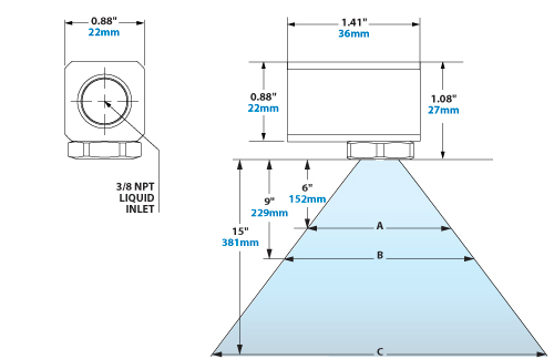 Spray Dimensions – 3/8 NPT OmniStream Cone Liquid Atomizing Nozzle