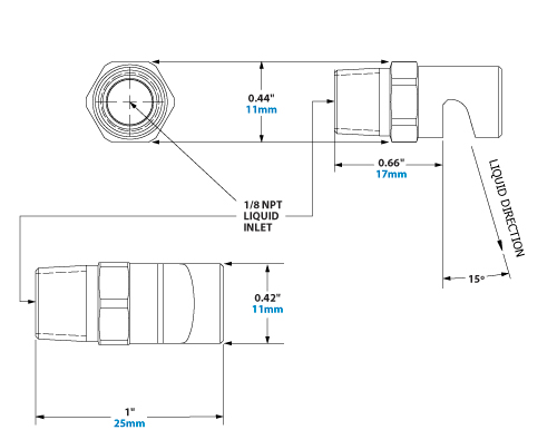 Dimensions - 1/8 NPT PowerStream Liquid Atomizing Nozzle
