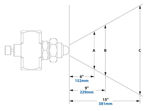 Dimensions - 1/4 FNPT Internal Mix Flat Fan Pattern Atomizing Nozzle