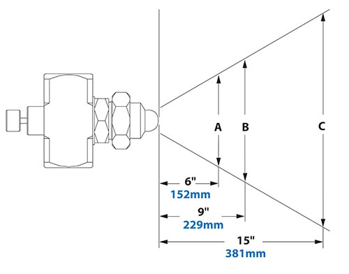 Dimensions - 1/2 FNPT Internal Mix Flat Fan Pattern Atomizing Nozzle