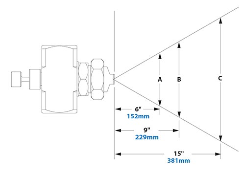 Spray Dimensions - 1/4 FNPT External Mix Wide Angle Flat Fan Pattern Atomizing Nozzle 