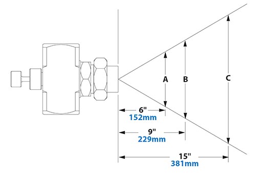 Spray Dimensions - 1/4 FNPT External Mix Round Pattern Atomizing Nozzle