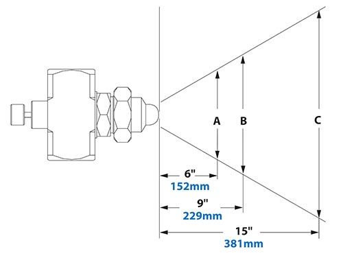 Dimensions - 1/4 FNPT No Drip Internal Mix Flat Fan Pattern Atomizing Nozzle