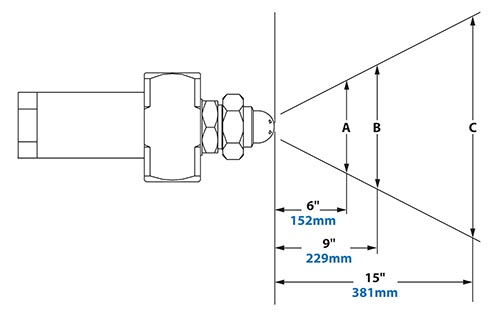 Dimensions - 1/4 FNPT No Drip Internal Mix Wide Angle Round Pattern Atomizing Nozzle
