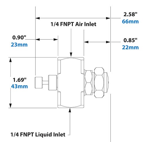 Dimensions - 1/4 FNPT Siphon Fed Round Pattern Atomizing Nozzle 