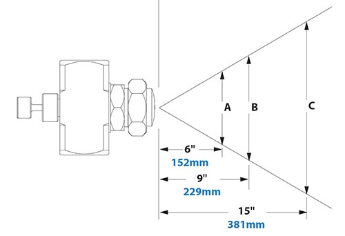 Spray Dimensions - 1/4 FNPT Siphon Fed Round Pattern Atomizing Nozzle 
