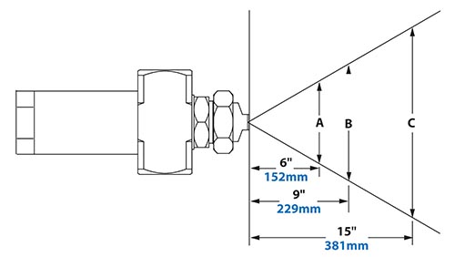 Spray Dimensions - 1/4 FNPT No Drip External Mix Wide Angle Flat Fan Pattern Atomizing Nozzle 