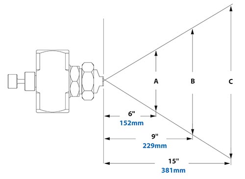 Spray Dimensions - 1/2 FNPT No Drip External Mix Narrow Angle Flat Fan Pattern Atomizing Nozzle 